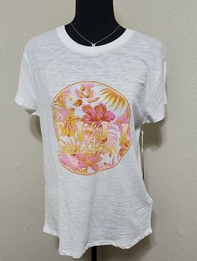 NWT Billabong "FIJI" Tropical Floral Graphic Tee – White, Sz M Eco Friendly